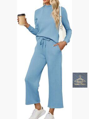 Mock Neck Long Sleeve Top & Wide Leg Pant Lounge Set 2 Piece Tracksuit